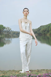 White Spaghetti Strap Silk Set